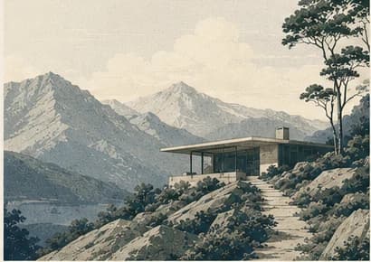 Engraved illustration of a wide valley receding into layered ridges.